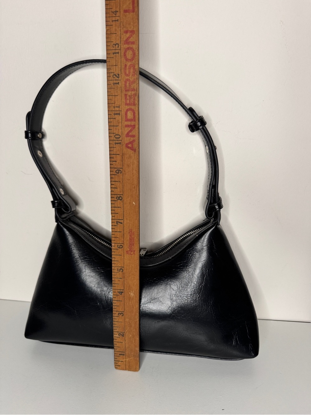 Black Baguette Shoulder Bag Y2K Minimalist Faux Leather Purse - Picture 9 of 11
